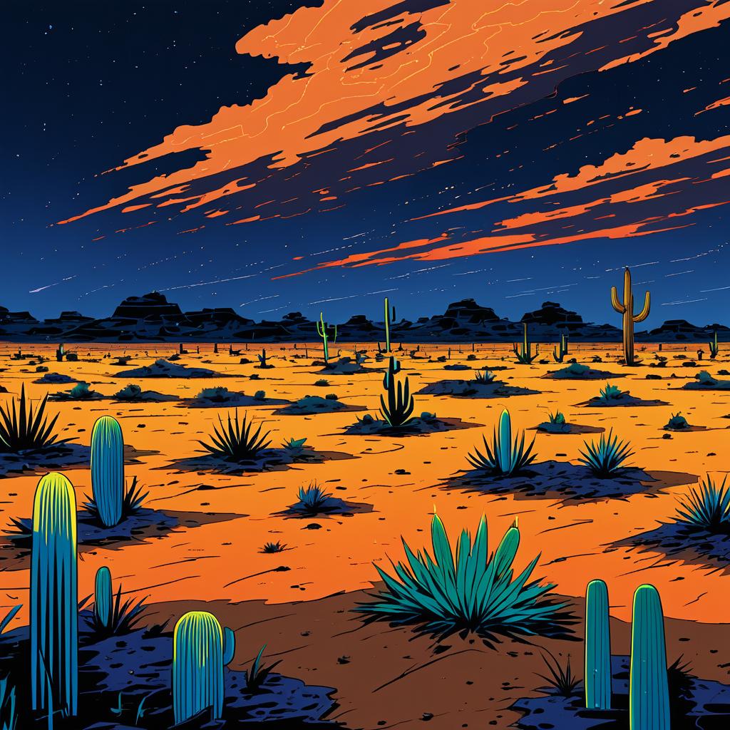 Cel Shaded Cactus Wasteland at Midnight