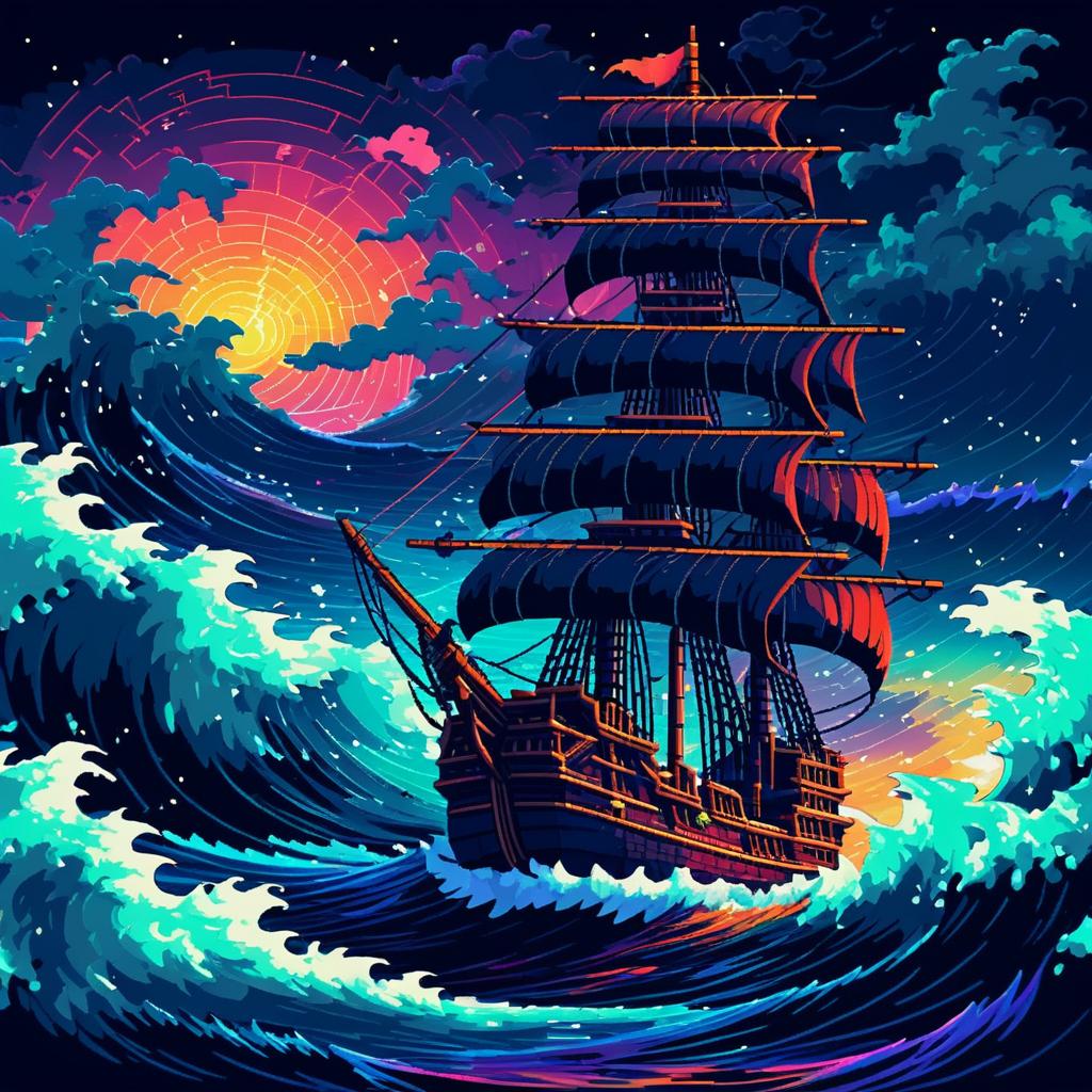 Pixelated Pirate Adventure on Stormy Seas