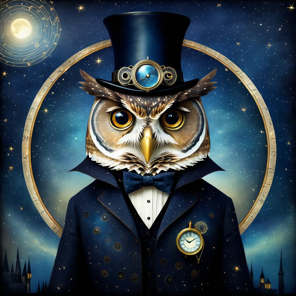 Mystical Owl in a Starry Night Sky