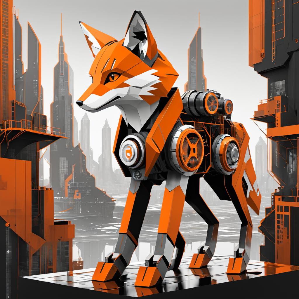 Dystopian Robotic Fox Portrait Art