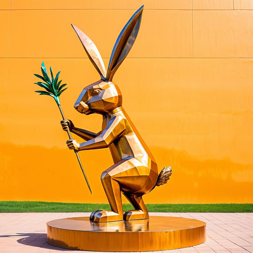 Surreal Golden Rabbit Statue in Picasso Style