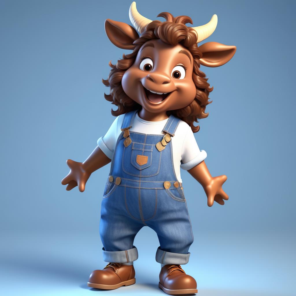 Playful 3D Goat in Denim Overalls