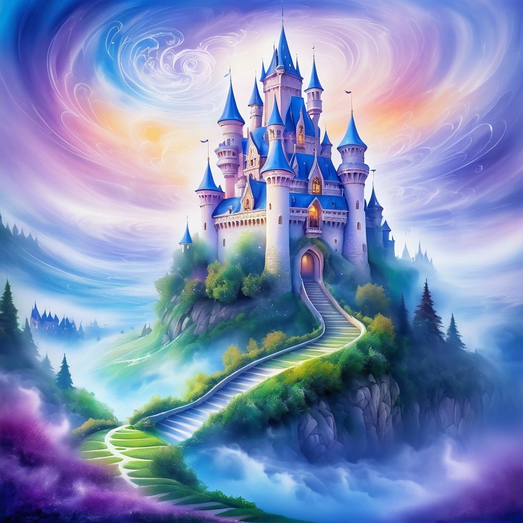 Whimsical Castle in Misty Fantasy Landscape