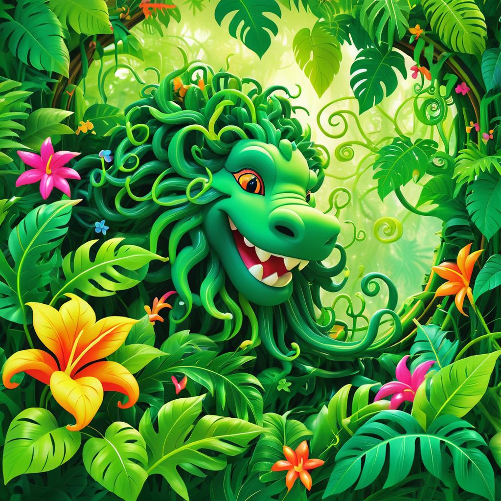 Playful Tangrowth in a Vibrant Jungle