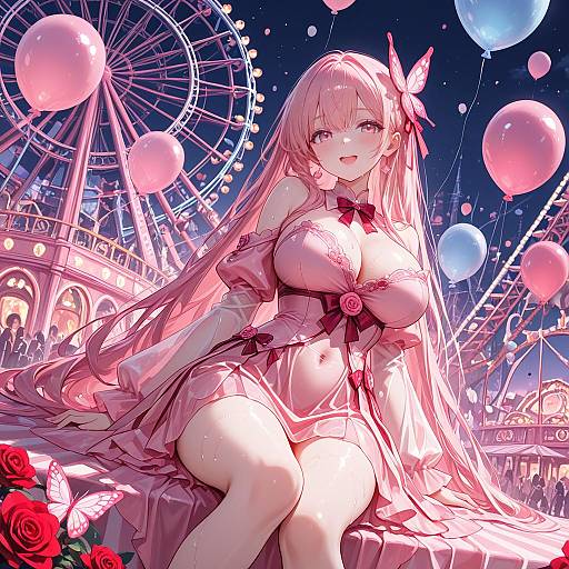 Delicate Fantasy Girl in Amusement Park