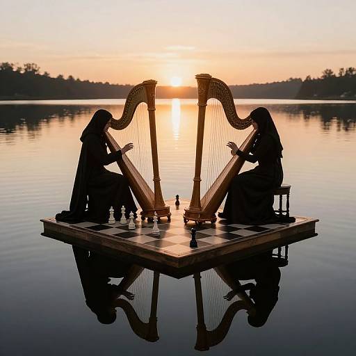 Ethereal Harp Duel on Floating Chessboard