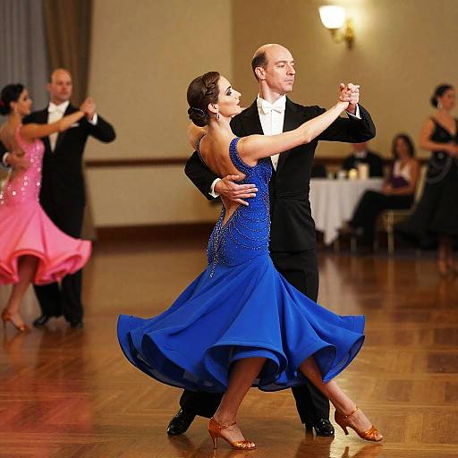 Woman Dancing in Blue Ballroom Dress