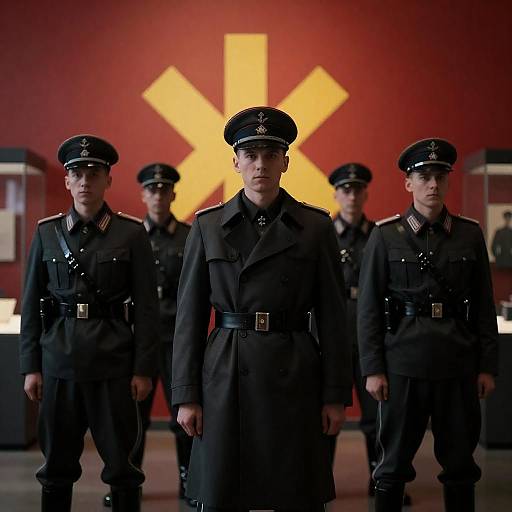 Dark Soldiers Against a Red Wall