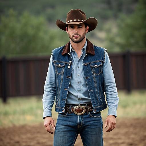 Young Cowboy in Denim Outfit
