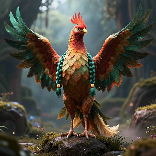 Emerald-Braided Phoenix in Enchanted Realm