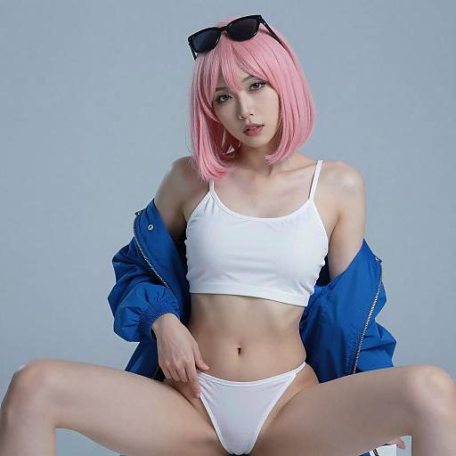 Stylish Asian Woman in Blue Lighting