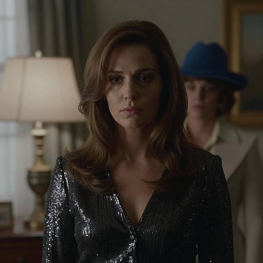 1970s Woman in Black Sequin Top Indoors