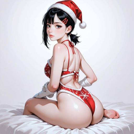 Santa Hat Girl with Mole Portrait