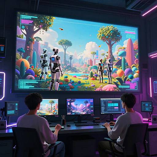 Cyberpunk AI and Humans Co-Creating Art