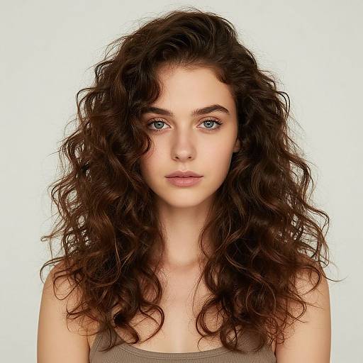 Realistic Portrait of Curly-Haired Woman