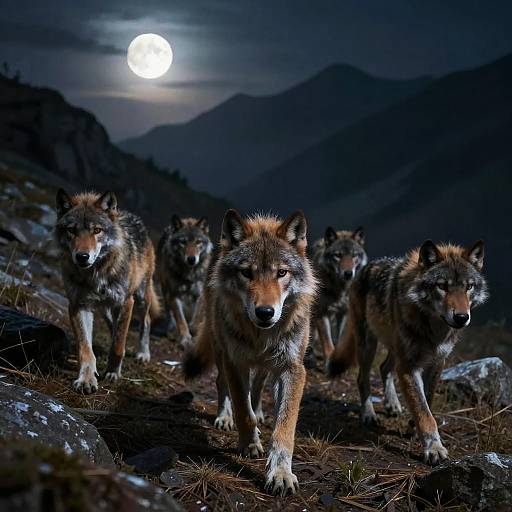 Skinwalkers Pack on Moonlit Mountains