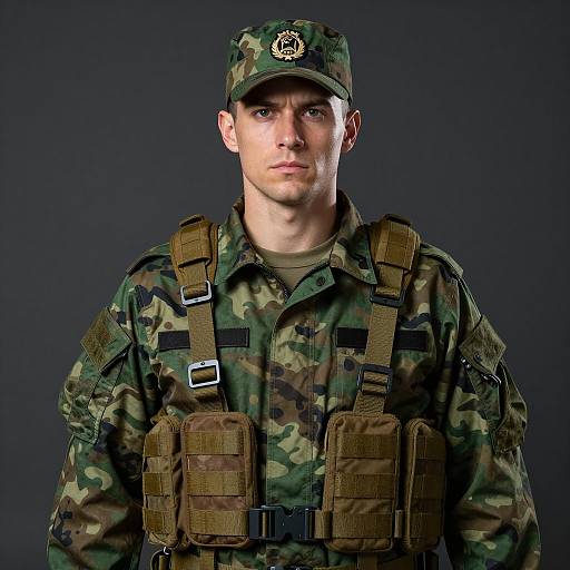 Serious Male Soldier in Military Uniform