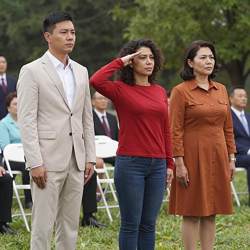 Group of Three on Grassy Lawn