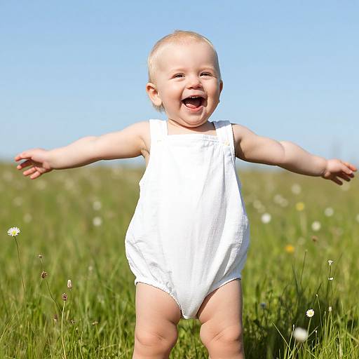 Joyful Blonde Baby in Wildflower Meadow