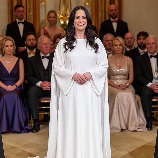 Woman in White Robe at Ceremony