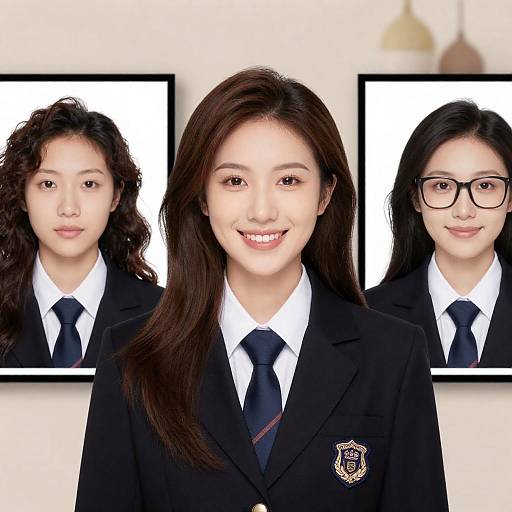 Three Women in School Uniforms Portrait