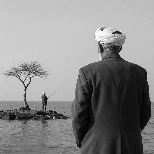 Elderly Man Watching Fisherman Photograph