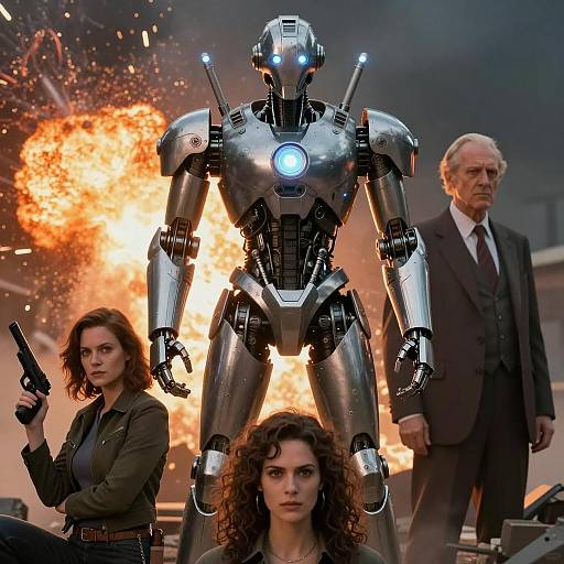 Dynamic Sci-Fi Battle Scene with Robot