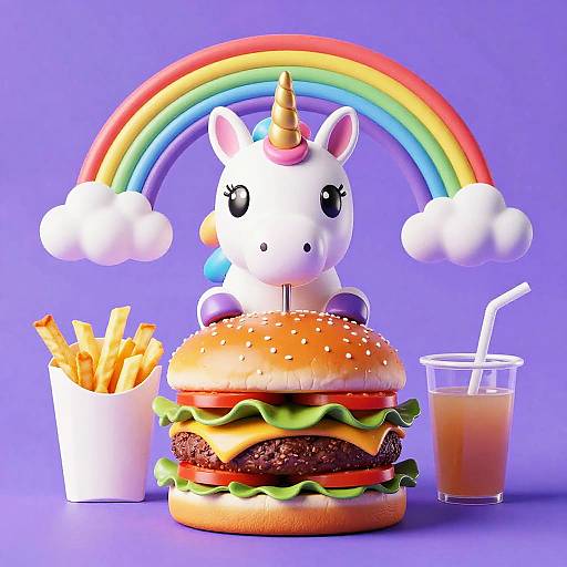 Unicorn Burgers and Fries with Rainbow