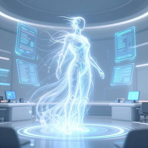 Luminous AI Entity in Futuristic Control Room