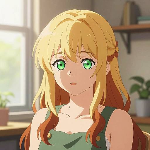 Vibrant Anime Woman with Green Eyes