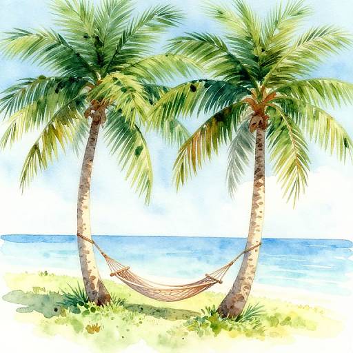 Tropical Palm Trees Watercolor Scene
