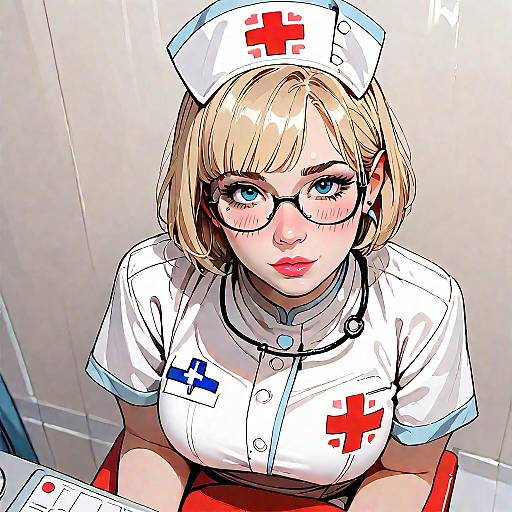 Blonde Nurse in Uniform with Glasses