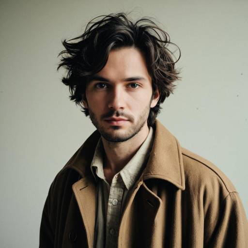 Young Man in Brown Coat with Messy Hair