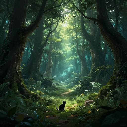 Enchanting Dreamscape with Black Kitten