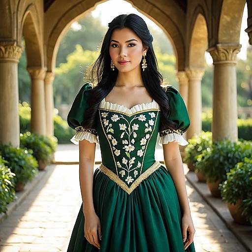 Young Woman in Green Medieval-style Dress