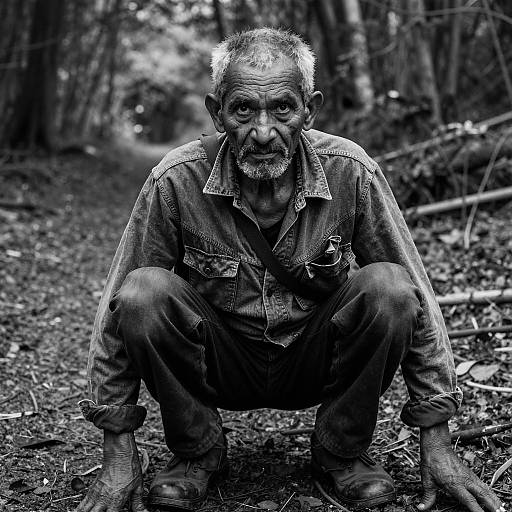 Crouching Elder in Monochrome Forest