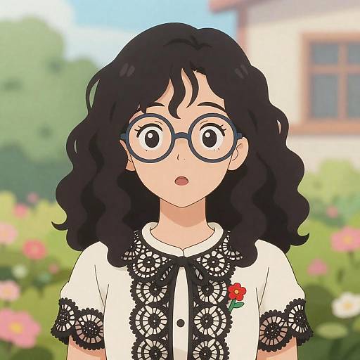 Wide-Eyed Woman with Round Glasses