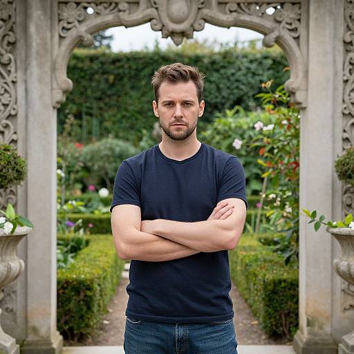 Confident Man in Lush Garden Portrait