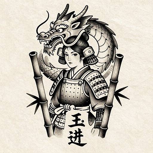 Vintage Female Samurai Tattoo Flash