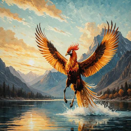Majestic Phoenix Flying Over Crystal Lake