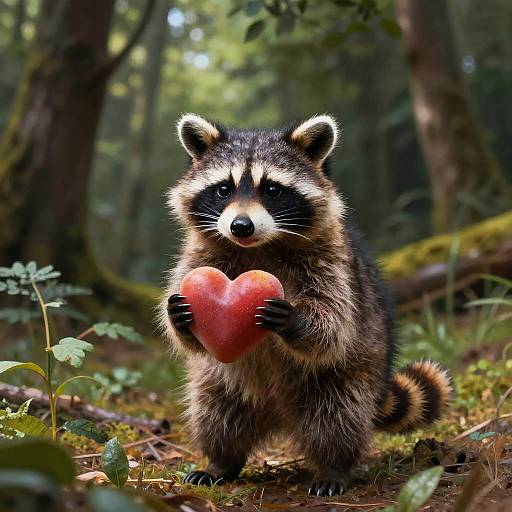 Raccoon Heart Gift in Forest