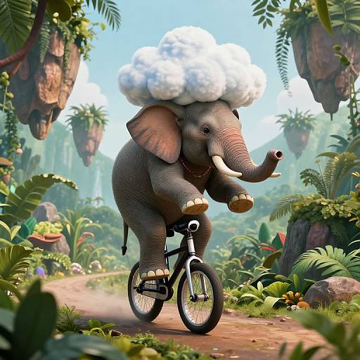 Whimsical Elephant in Surreal Jungle