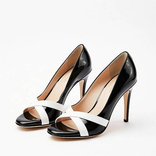 Black Patent Leather High Heels with White Straps