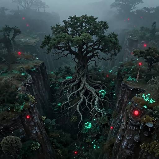 Enigmatic Chasm with Glowing Tree