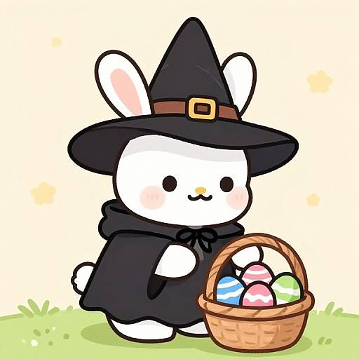 Cute Easter Bunny Witch Offering Eggs