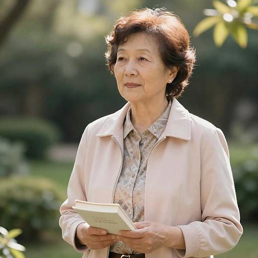 Gentle Woman in Sunlit Garden