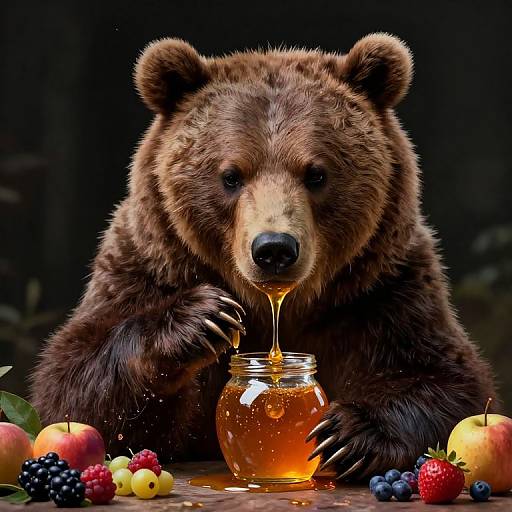 Bear Enjoying Honey in Psychedelic Detail