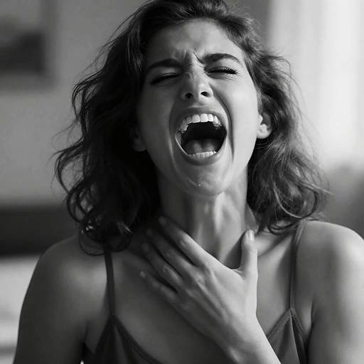 Intense Black-and-White Portrait of a Screaming Woman