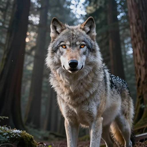 Majestic Silver Wolf in Redwood Canopy