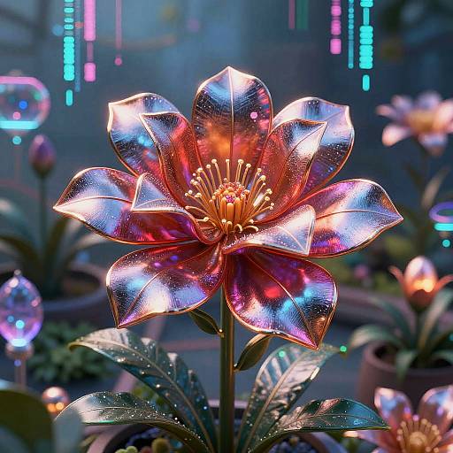 Futuristic AI Flower in Neon Garden